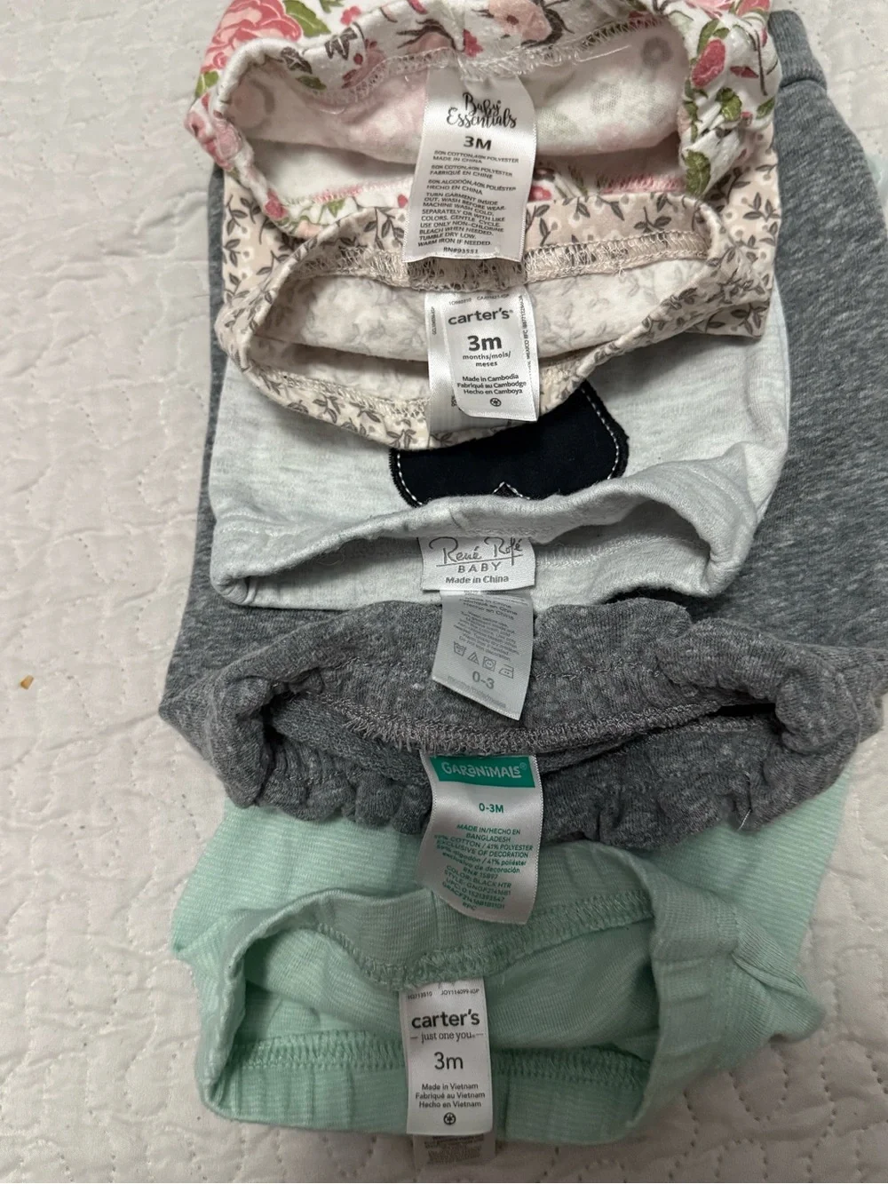 0-3 month Baby Girls Mixed gray & Floral Bottoms Pack - Gray, Pink, Mint 5 Set